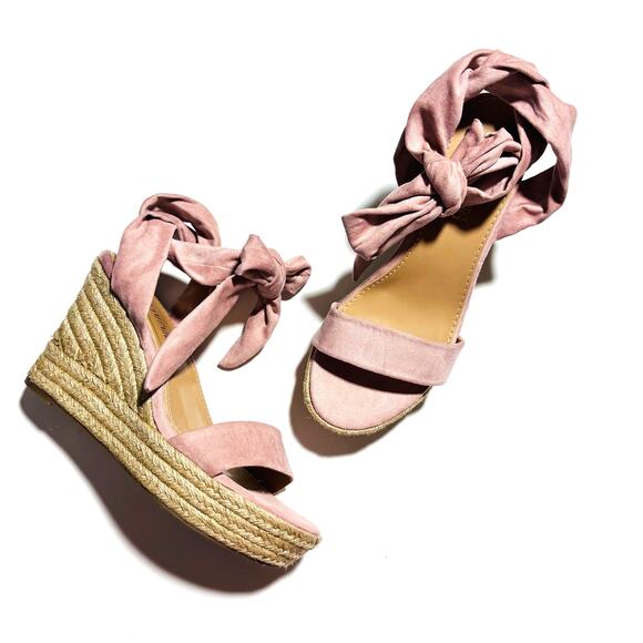 Dream Pairs Shoes - Dream Pairs Pink Espadrille Wedge Sandals – Suede Ankle Tie Platform Heels